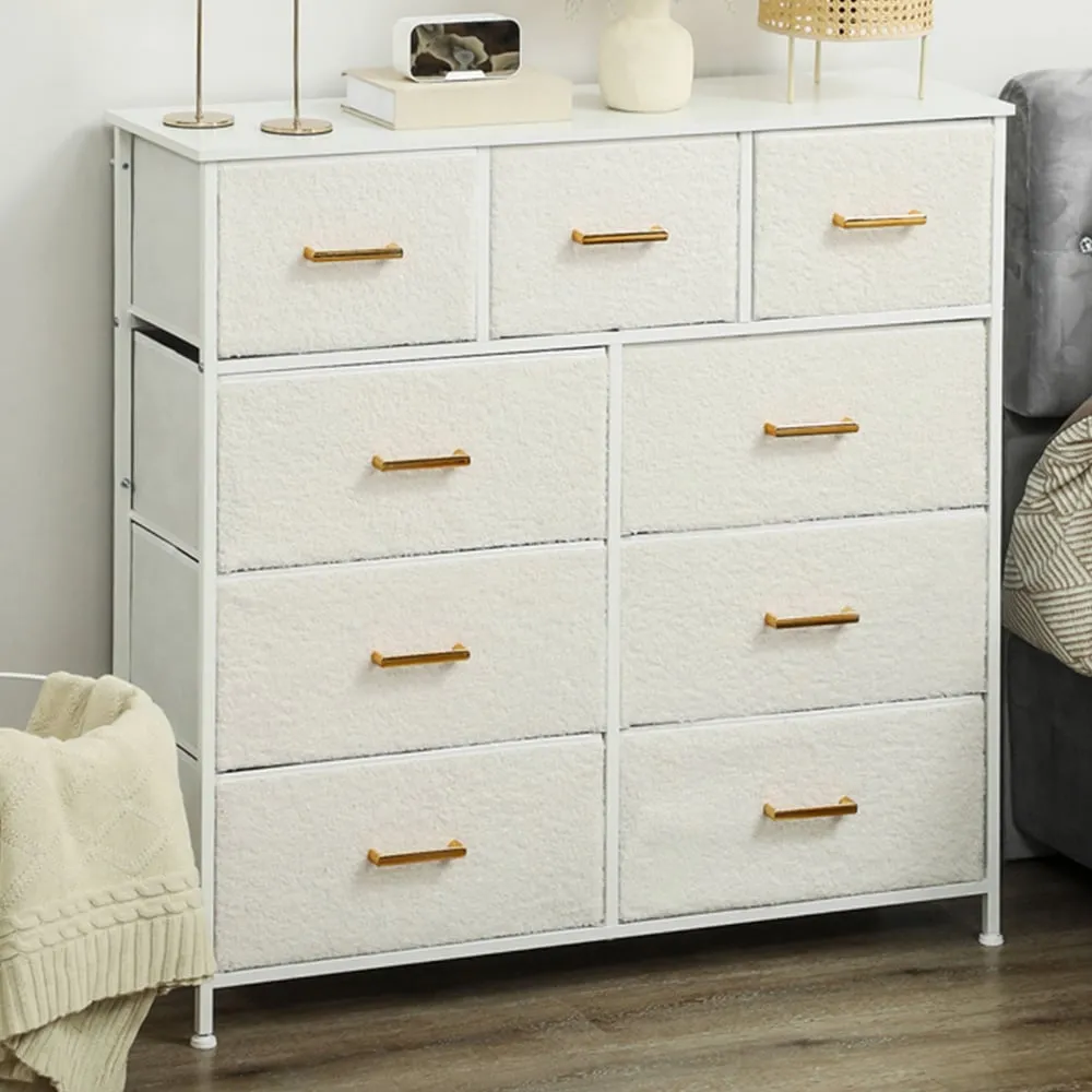 9 Drawer Chest of Drawers - Cream, Boucle
