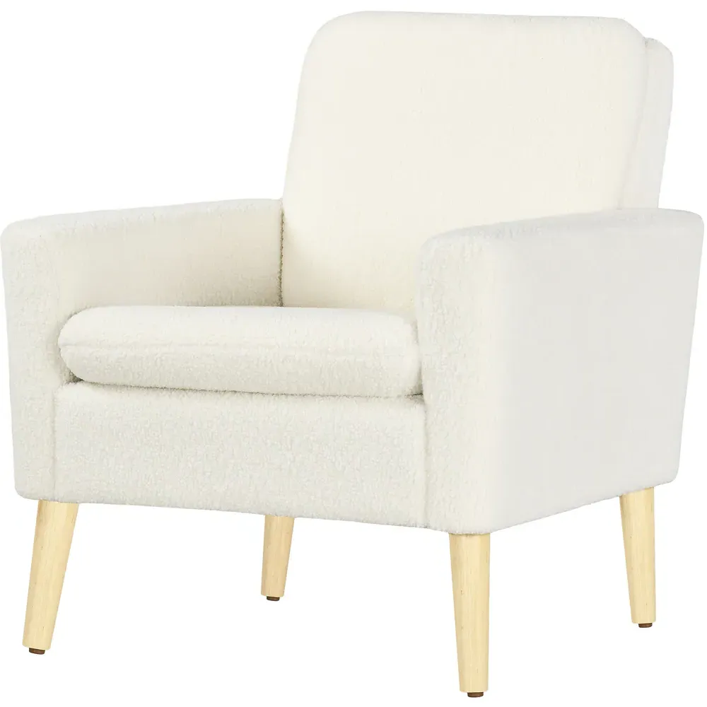 Accent Armchair with Wood Legs - Cream, Teddy Fleece