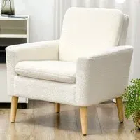 Accent Armchair with Wood Legs - Cream, Teddy Fleece