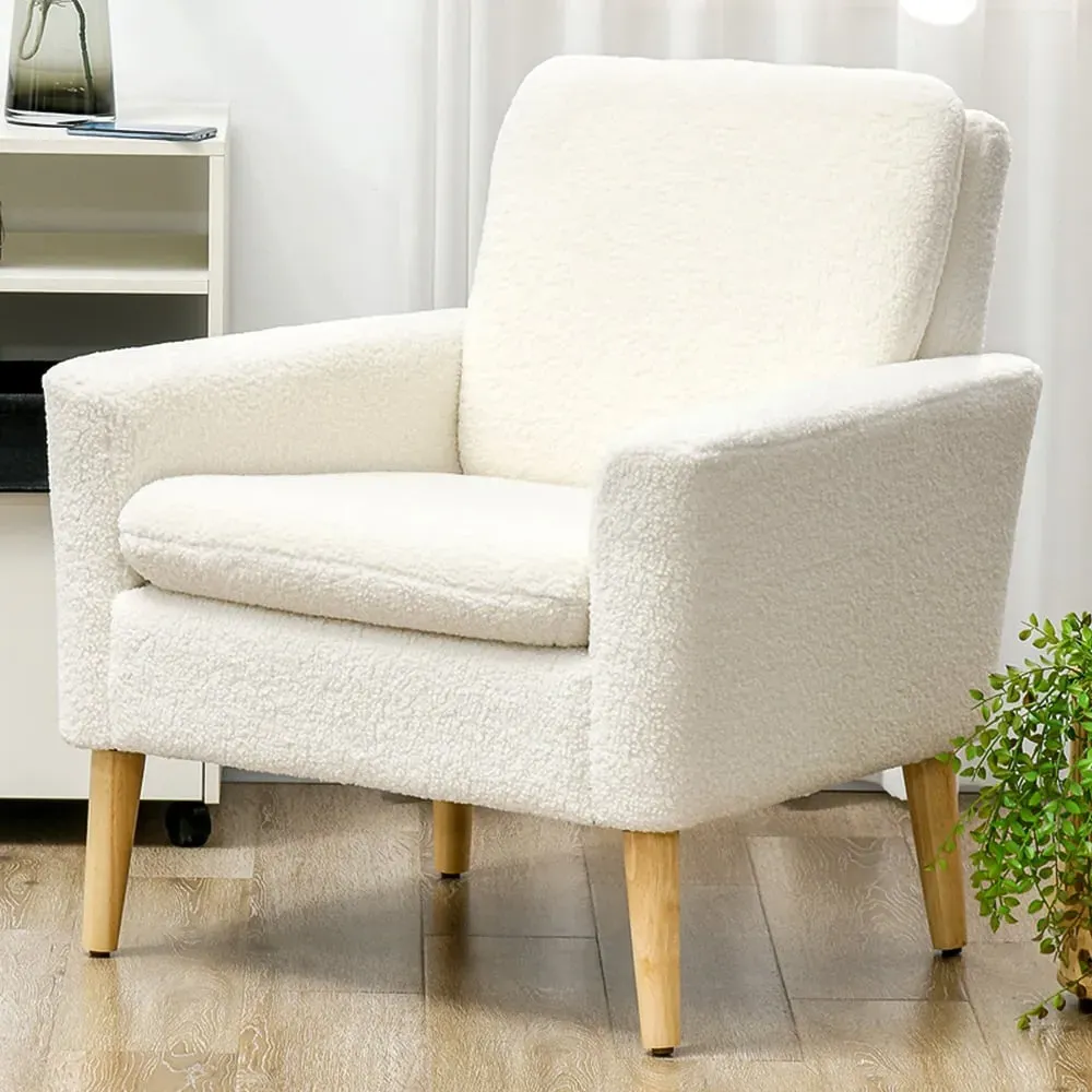 Accent Armchair with Wood Legs - Cream, Teddy Fleece