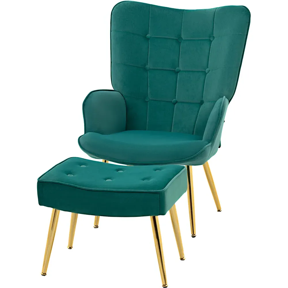 Accent Chair with Footstool - Dark Green, Velvet