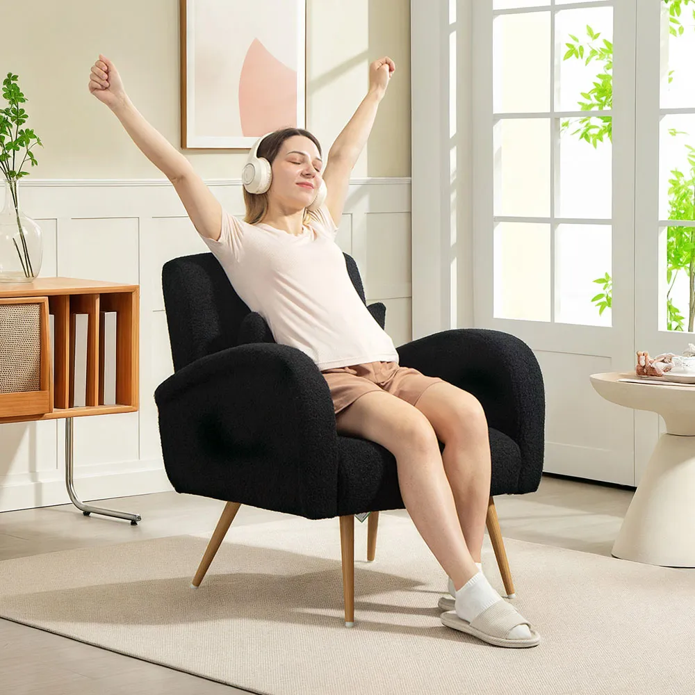 Accent Chair with Metal Legs - Black, Teddy Fleece