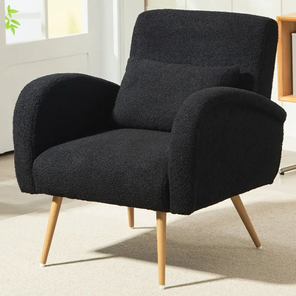 Accent Chair with Metal Legs - Black, Teddy Fleece