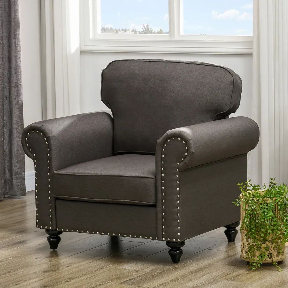 Accent Chair with Nailhead Trim - Brown, Fabric