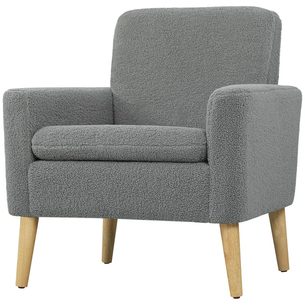 Accent Chair with Wooden Legs - Grey, Teddy Fleece