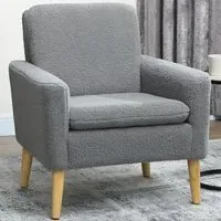 Accent Chair with Wooden Legs - Grey, Teddy Fleece