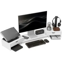 Adjustable Dual Monitor Stand Riser with Storage - White
