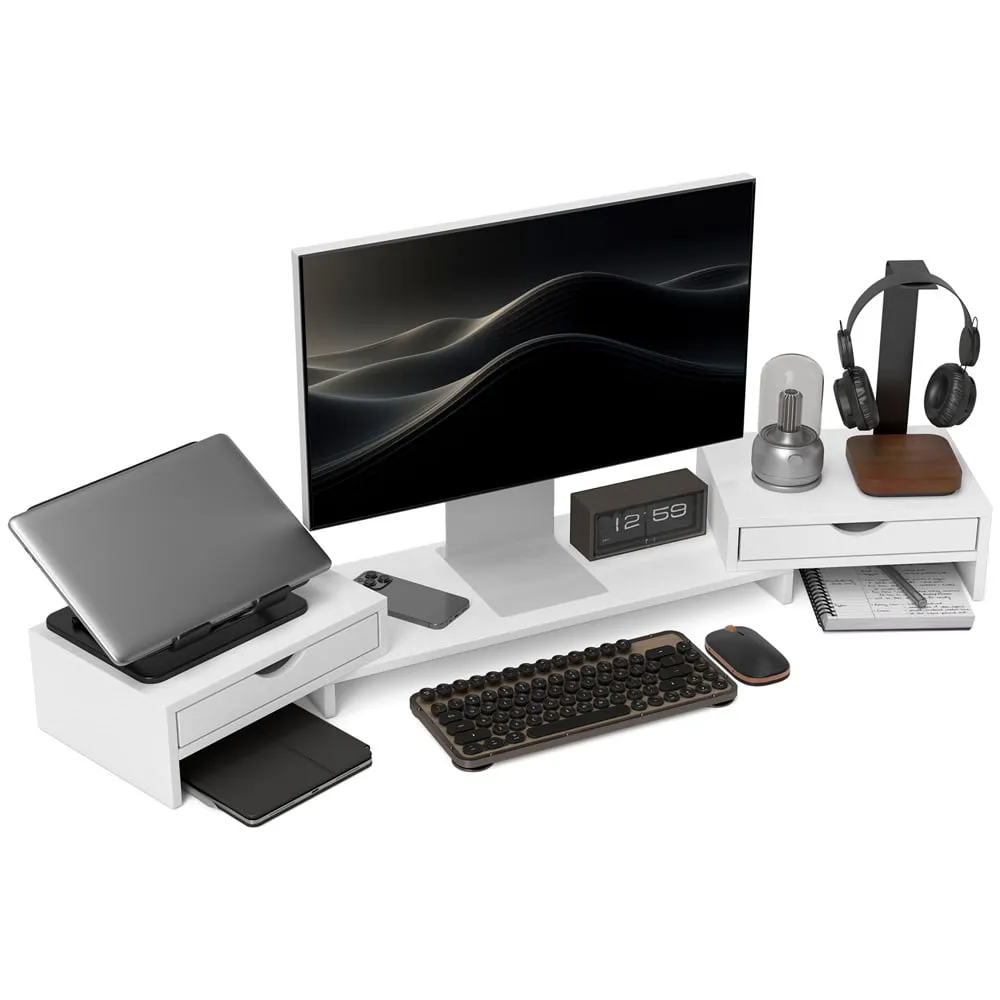 Adjustable Dual Monitor Stand Riser with Storage - White image