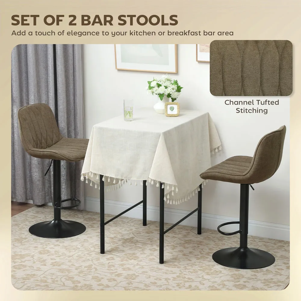 Adjustable Swivel Bar Chair with Backrest Set of 2 - Brown