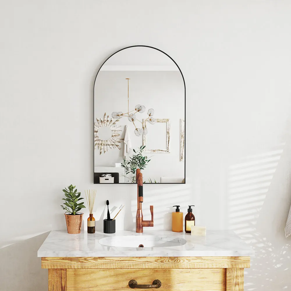 Arch Wall Mirror with Steel Frame - Black