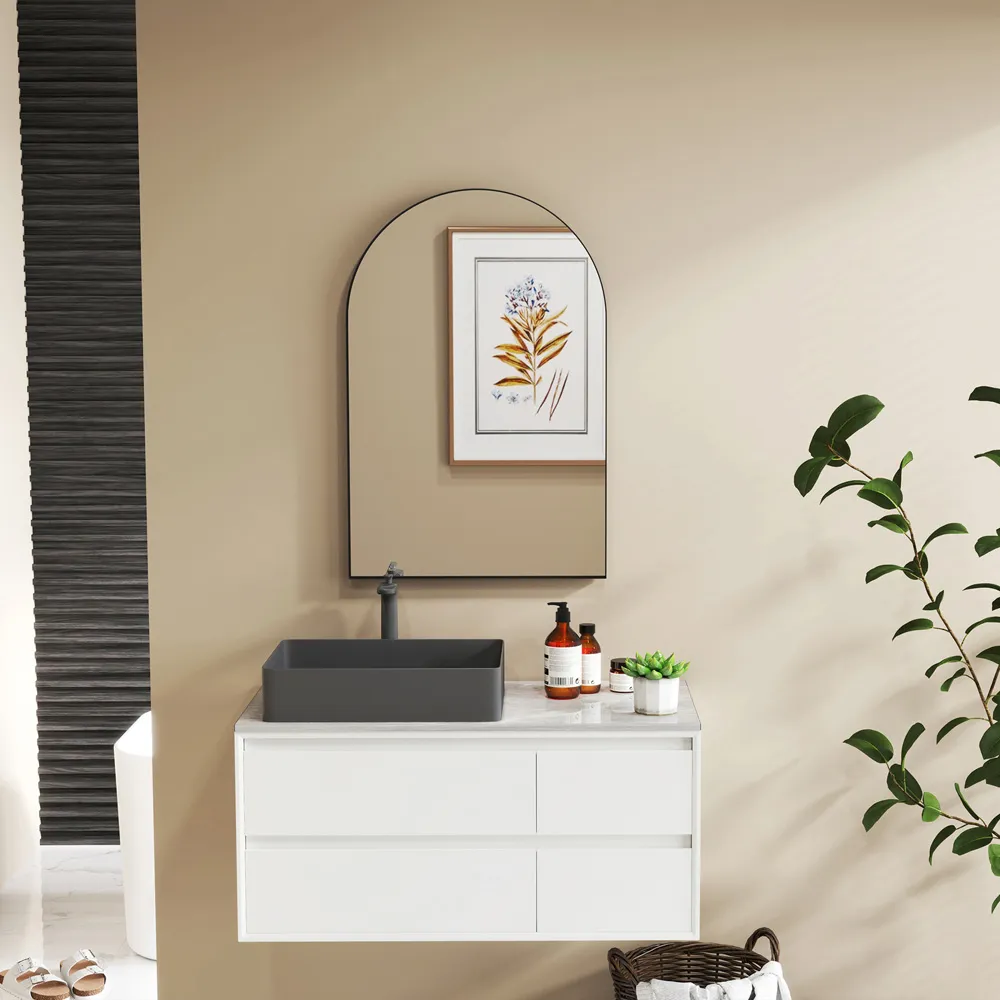 Arch Wall Mirror with Steel Frame - Black