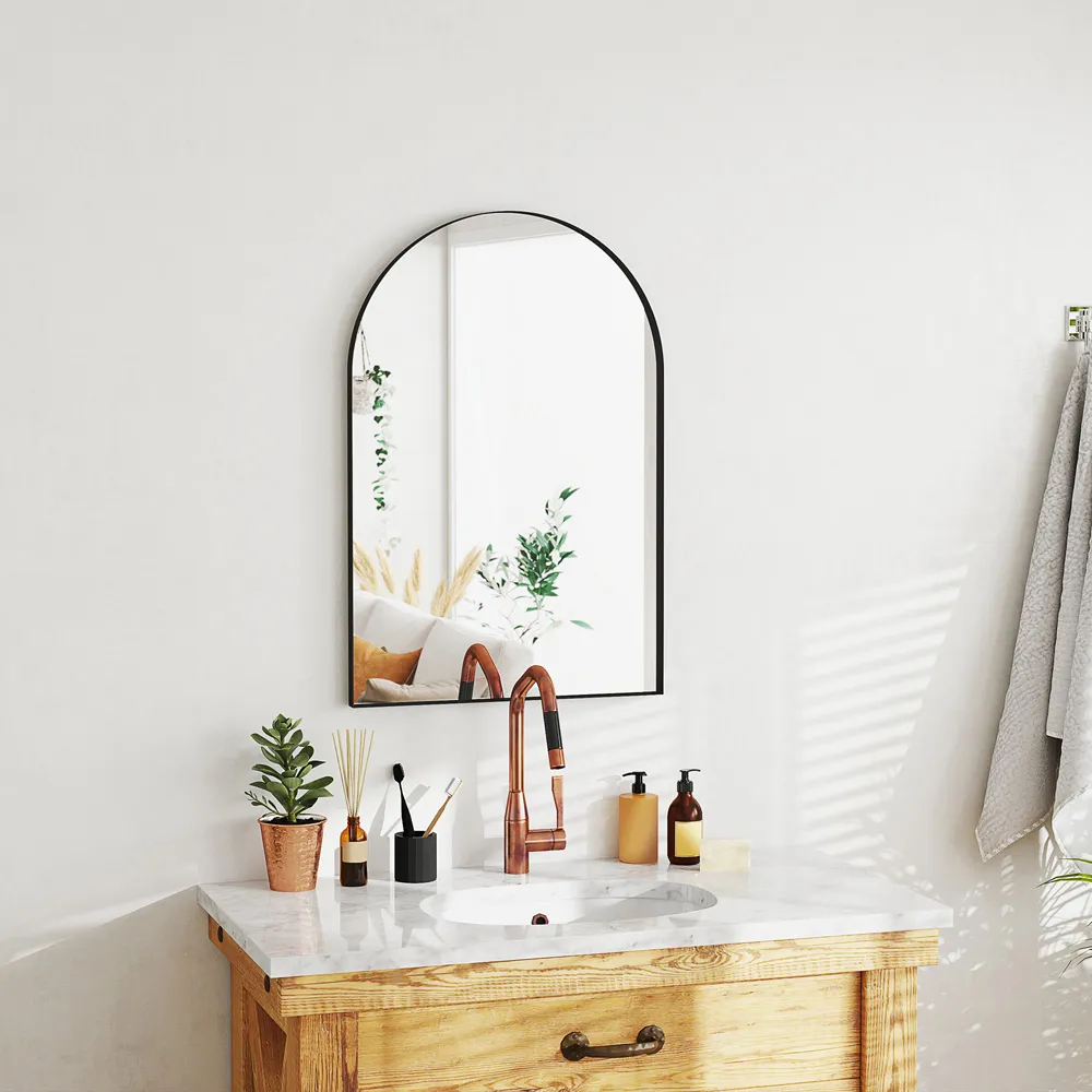Arch Wall Mirror with Steel Frame - Black