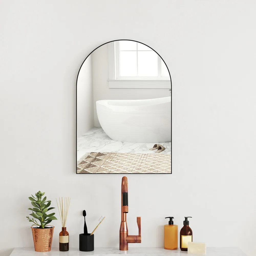 Arch Wall Mirror with Steel Frame - Black