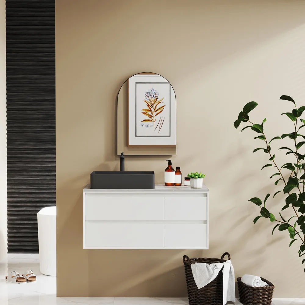 Arch Wall Mirror with Steel Frame - Black