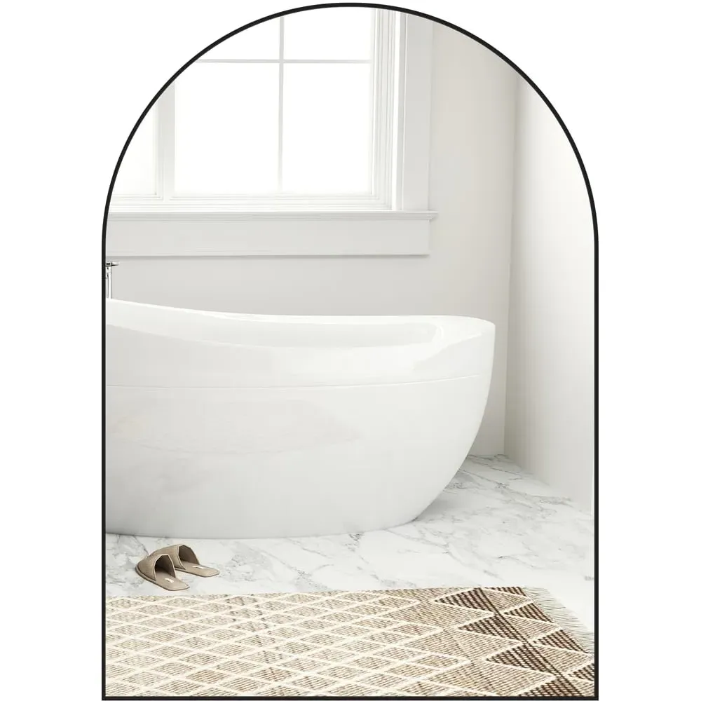 Arch Wall Mirror with Steel Frame - Black image