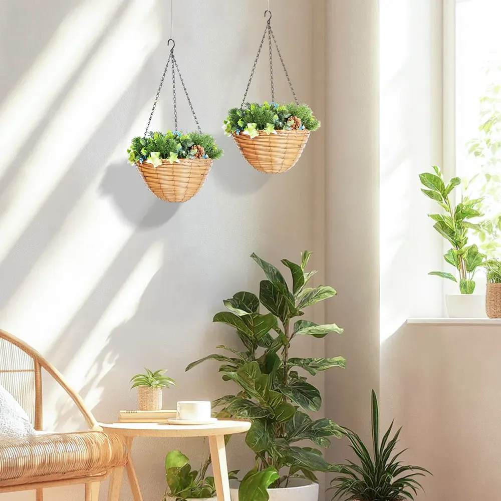 Artificial Flower Hanging Basket 2 Pack - Green