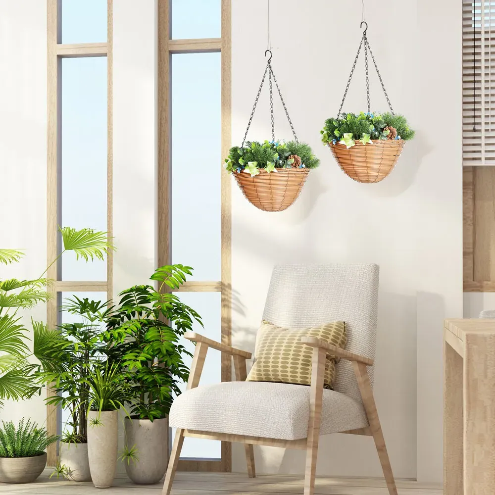 Artificial Flower Hanging Basket 2 Pack - Green