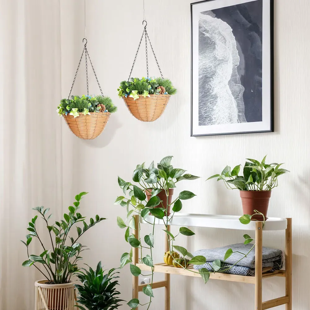 Artificial Flower Hanging Basket 2 Pack - Green