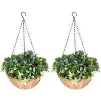 Artificial Flower Hanging Basket 2 Pack - Green