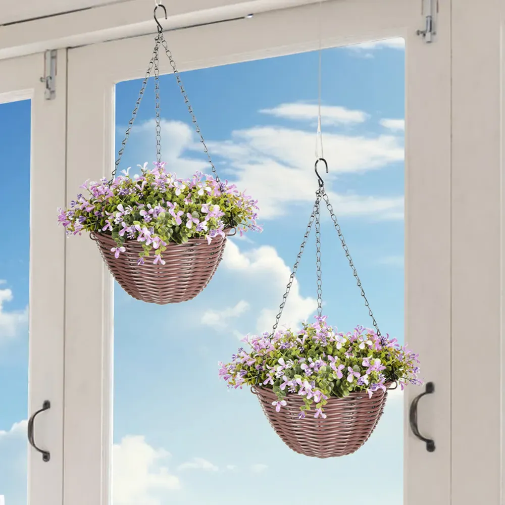 Artificial Flower Hanging Basket 2 Pack - Purple
