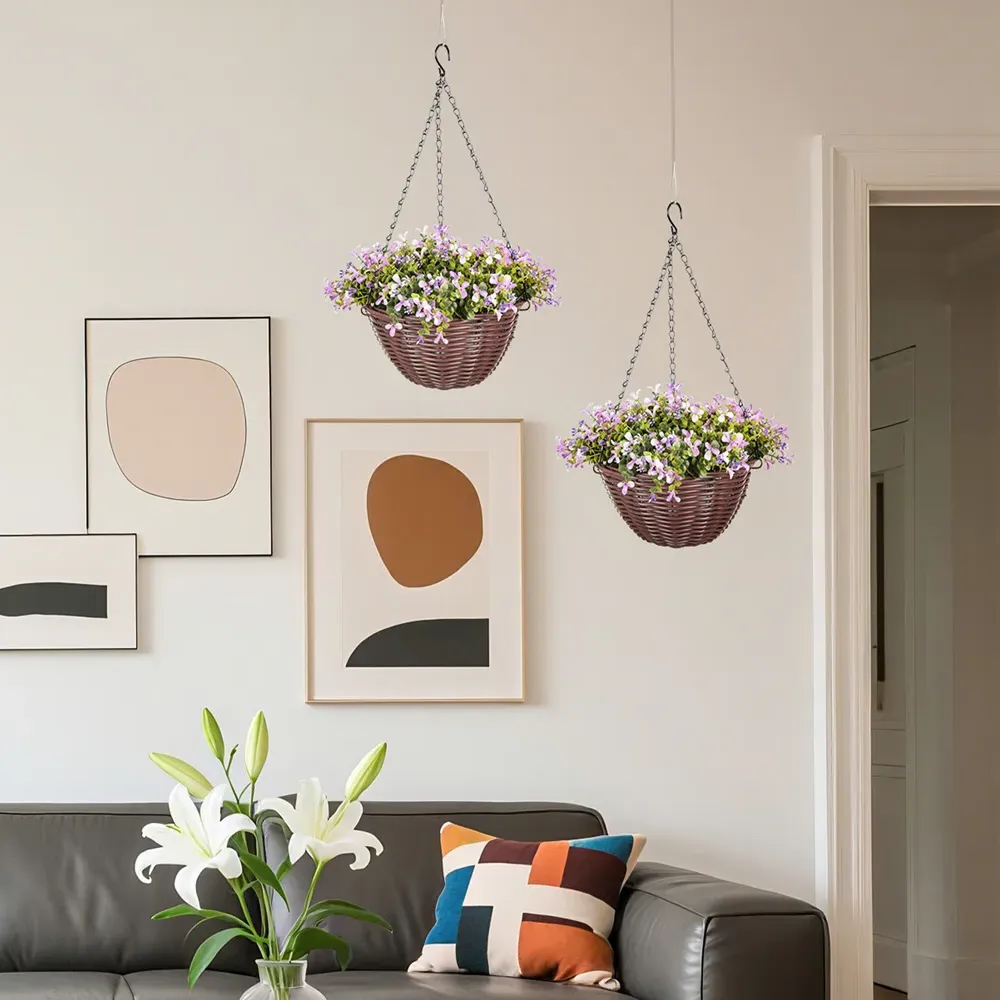 Artificial Flower Hanging Basket 2 Pack - Purple