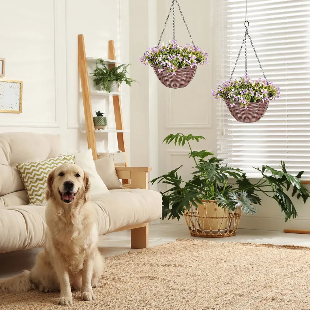 Artificial Flower Hanging Basket 2 Pack - Purple