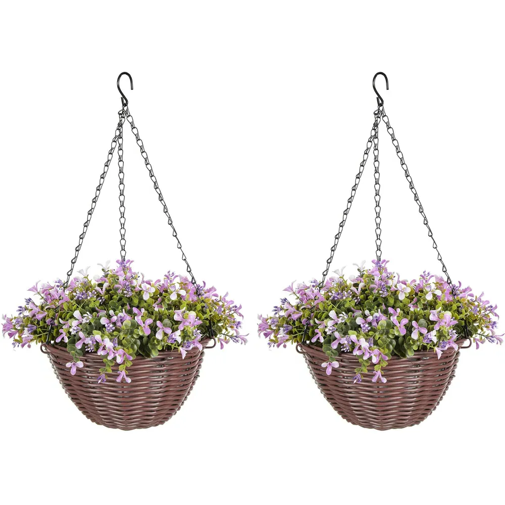 Artificial Flower Hanging Basket 2 Pack - Purple image