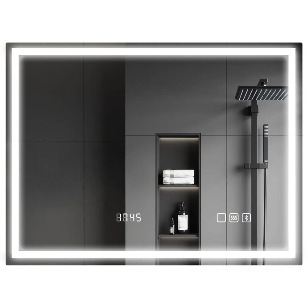 Bluetooth Clock Frameless LED Bathroom Mirror with Demister - Silver image