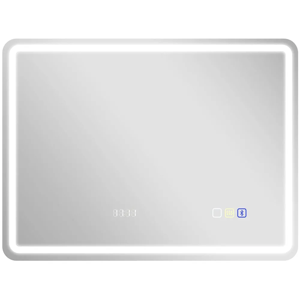 Bluetooth Clock LED Bathroom Mirror with Demister - Silver image