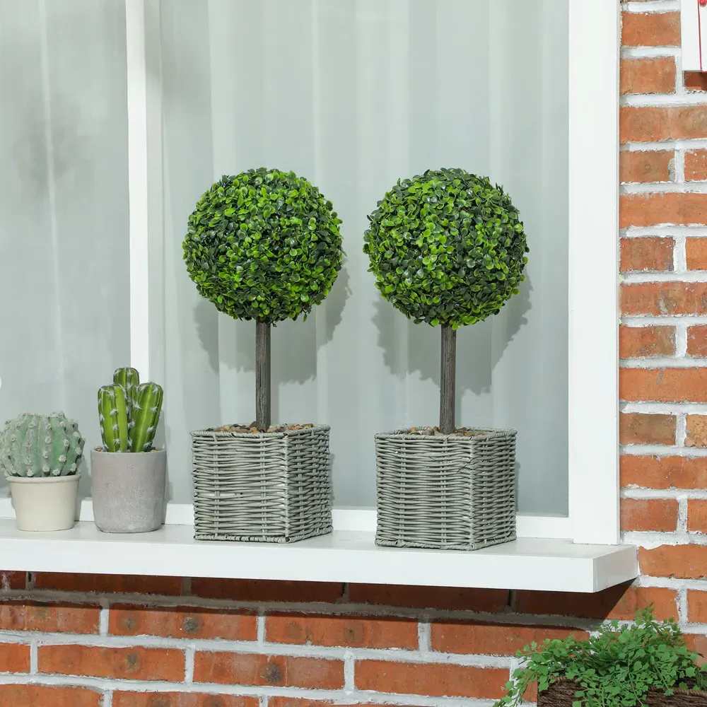 Boxwood Topiary Ball Artificial Plant Pot 50cm 2 Pack - Green