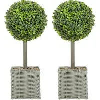 Boxwood Topiary Ball Artificial Plant Pot 50cm 2 Pack - Green