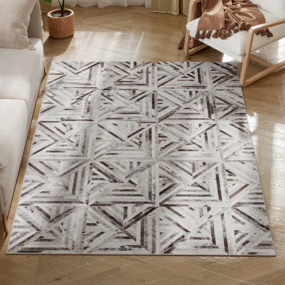 Brown Triangle Pattern Non Slip Rug - Brown, Chenille