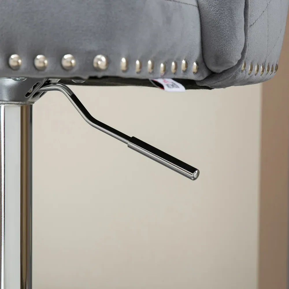 Button Tufted Adjustable Swivel Bar Chair with Footrest Set of 2 - Grey