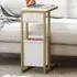 C-Shape Side Table with Charging Station - White, Faux Marble