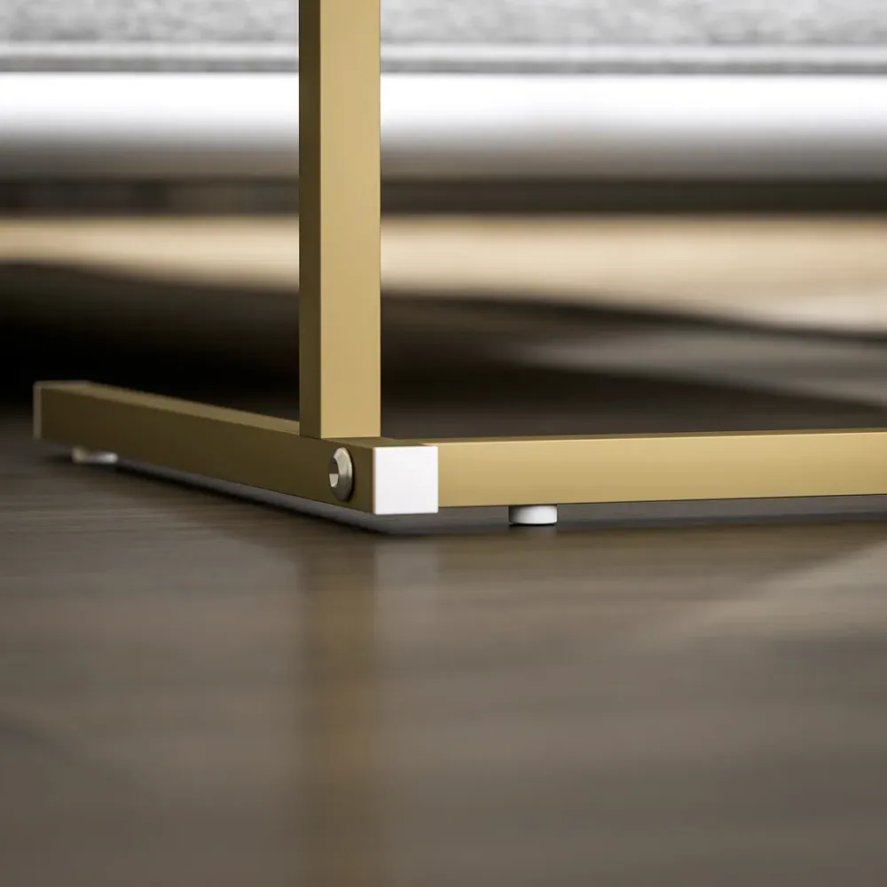 C Shaped Bedside Table with Charging Station - White