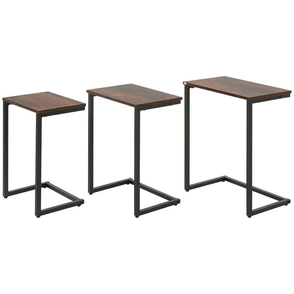 C-Shaped Nest of Tables Set of 3 - Brown