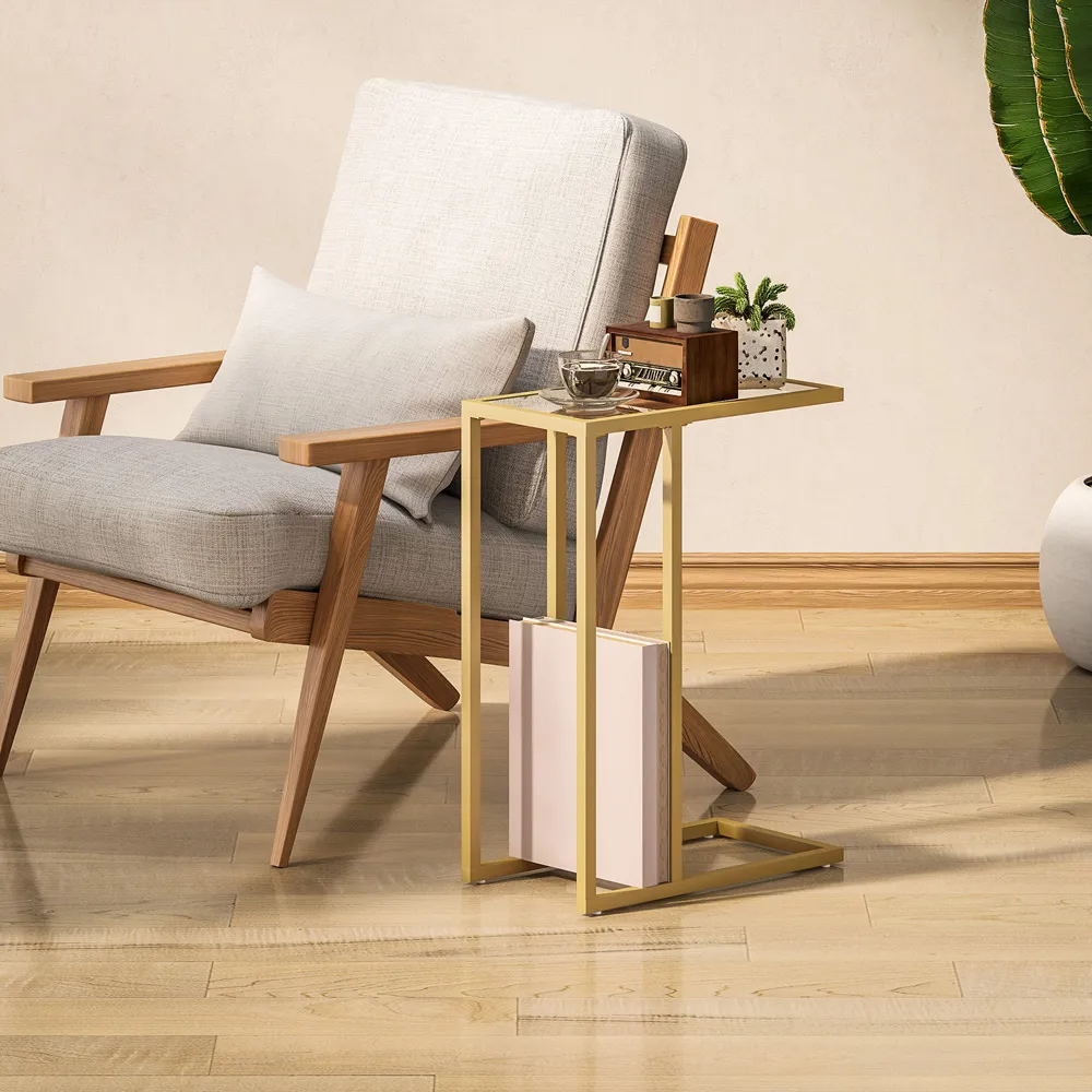 C-Shaped Side Table - Gold, Glass