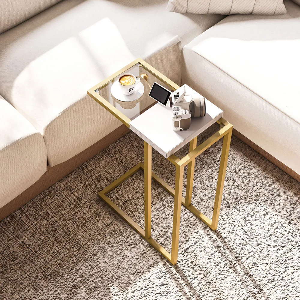 C-Shaped Side Table - Gold, Glass
