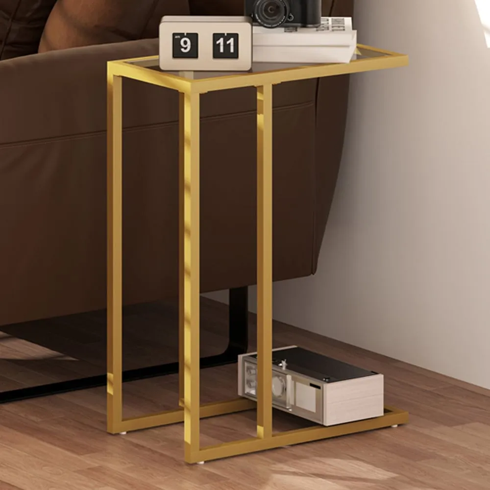 C-Shaped Side Table - Gold, Glass image