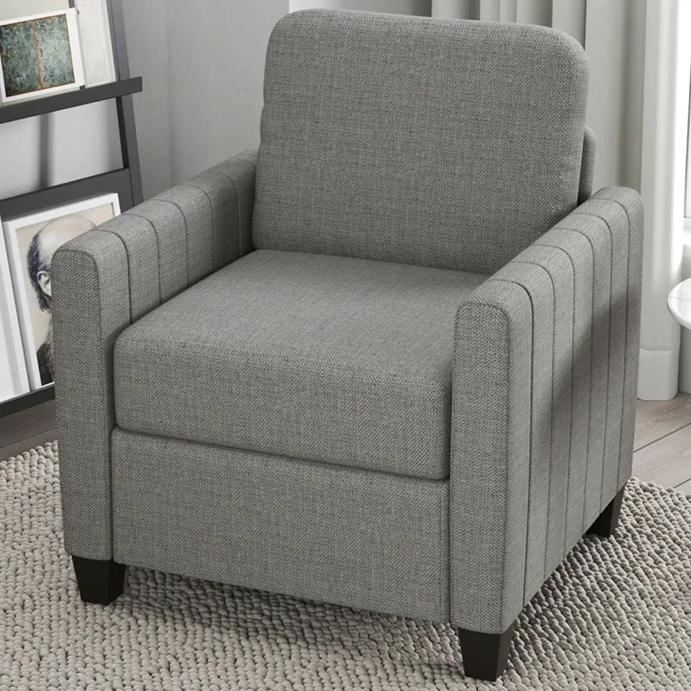 Channel Tufted Fabric Accent Armchair - Grey image