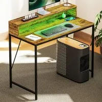 Computer Desk with LED Lights and Shelf - Brown
