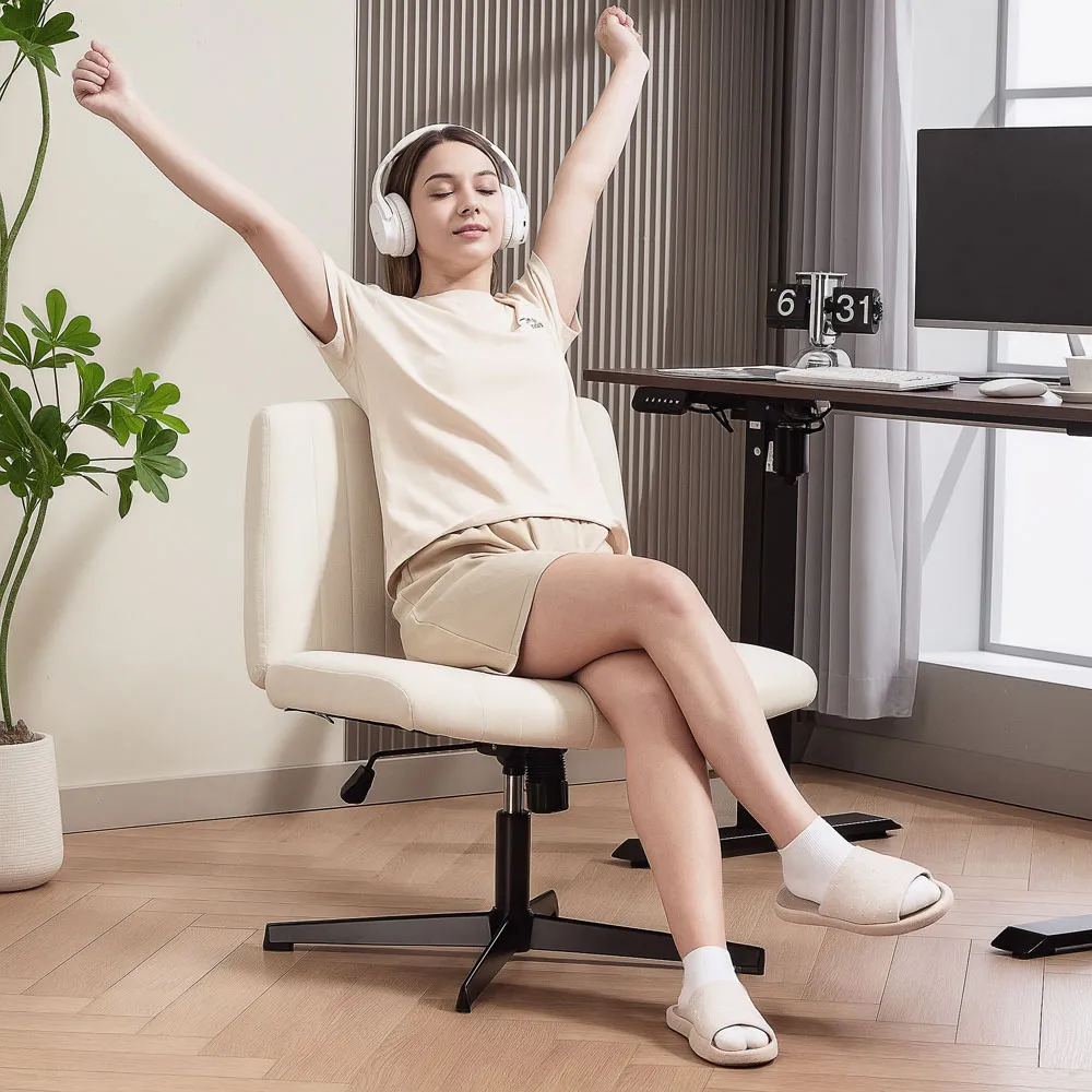 Criss Cross Tilting Office Chair - Cream, Linen