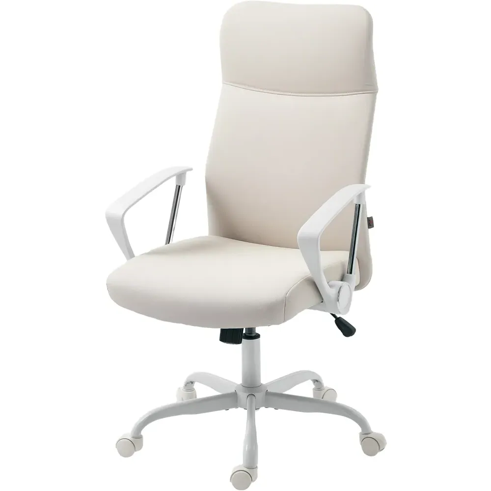 Curved High Back Computer Chair with Lumbar Support - Cream