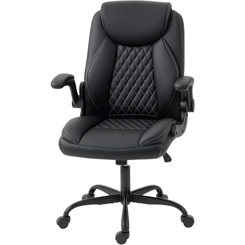 Desk Chair with Flip-Up Armrests - Black, PU Leather