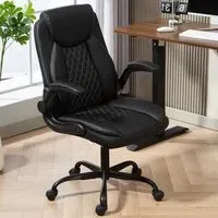 Desk Chair with Flip-Up Armrests - Black, PU Leather