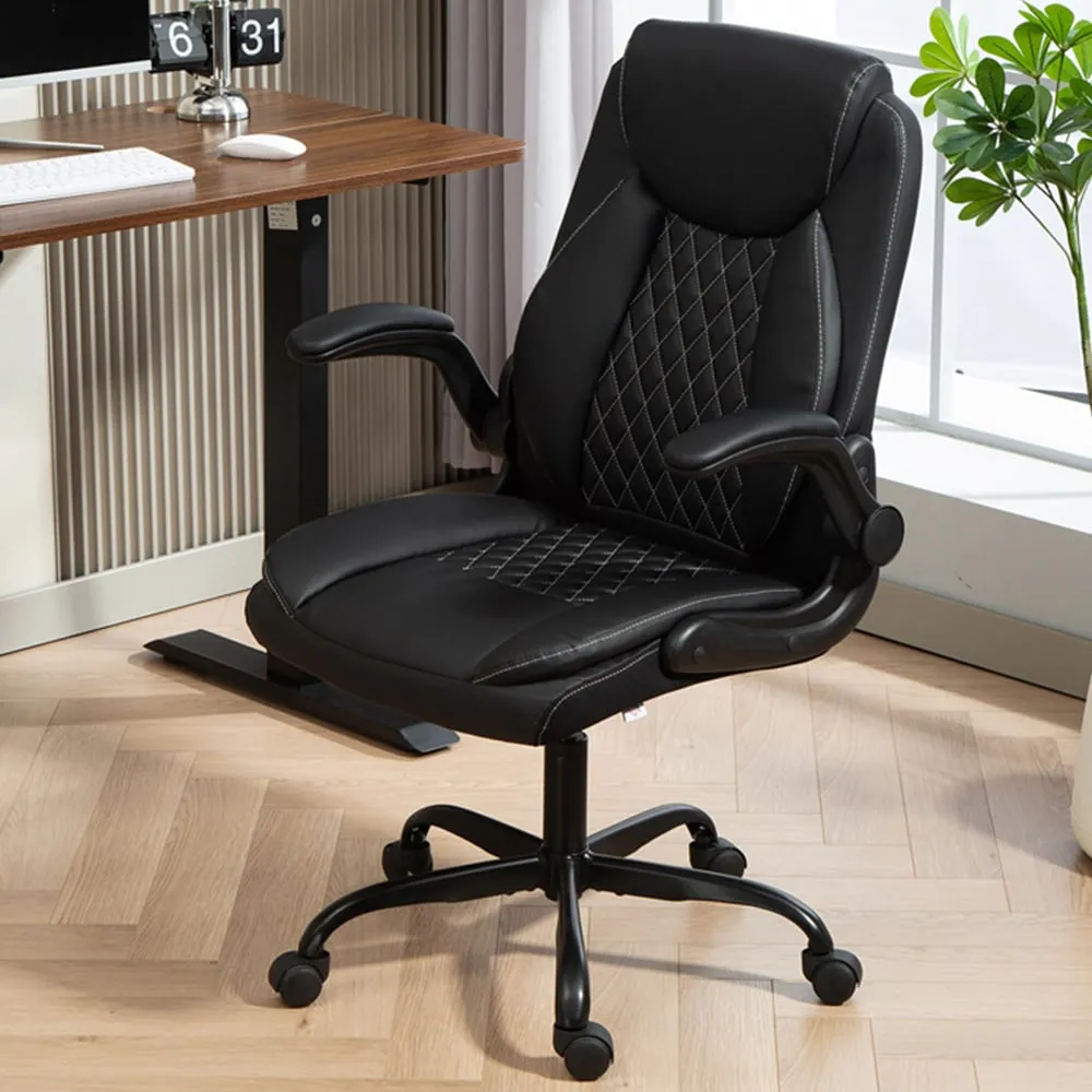 Desk Chair with Flip-Up Armrests - Black, PU Leather