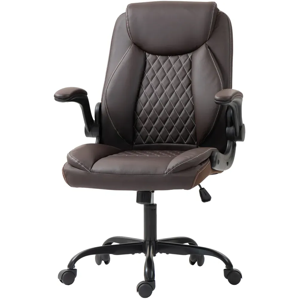 Desk Chair with Flip-Up Armrests - Brown, PU Leather