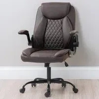 Desk Chair with Flip-Up Armrests - Brown, PU Leather