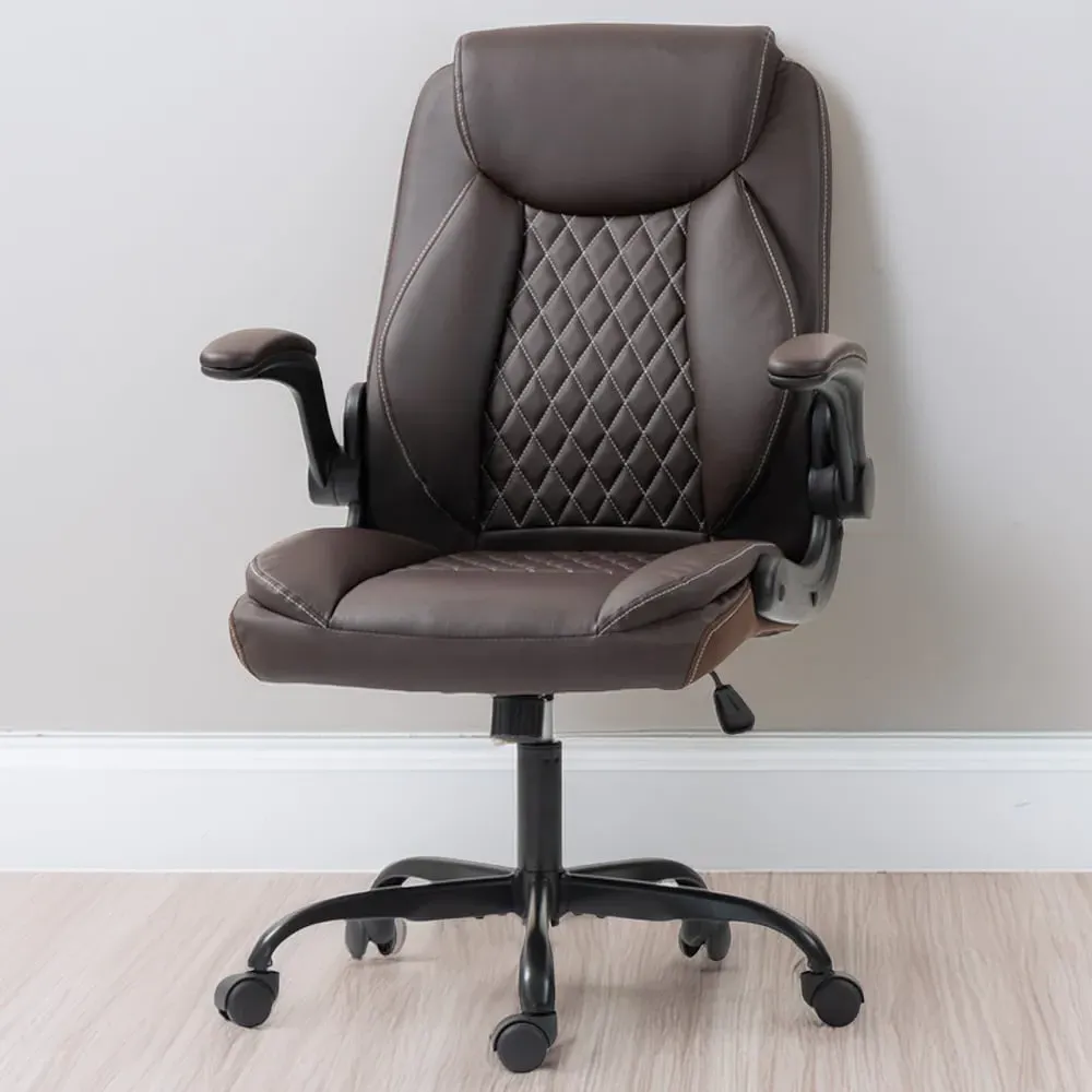 Desk Chair with Flip-Up Armrests - Brown, PU Leather