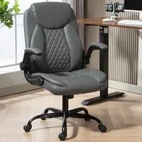 Desk Chair with Flip-Up Armrests - Grey, PU Leather